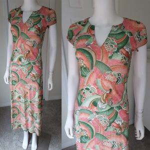 Vintage 1970's Slinky Art Deco Print Maxi Dress